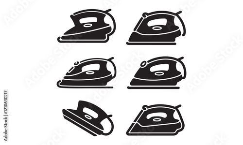 Black and White Iron Silhouette Icons - Household Appliance Vector Illustrations