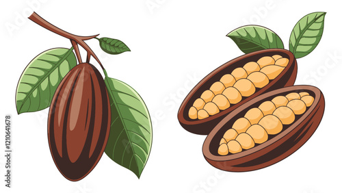 Vector illustration of cacao beans isolated on white background. for food, chocolate, and natural product designs.