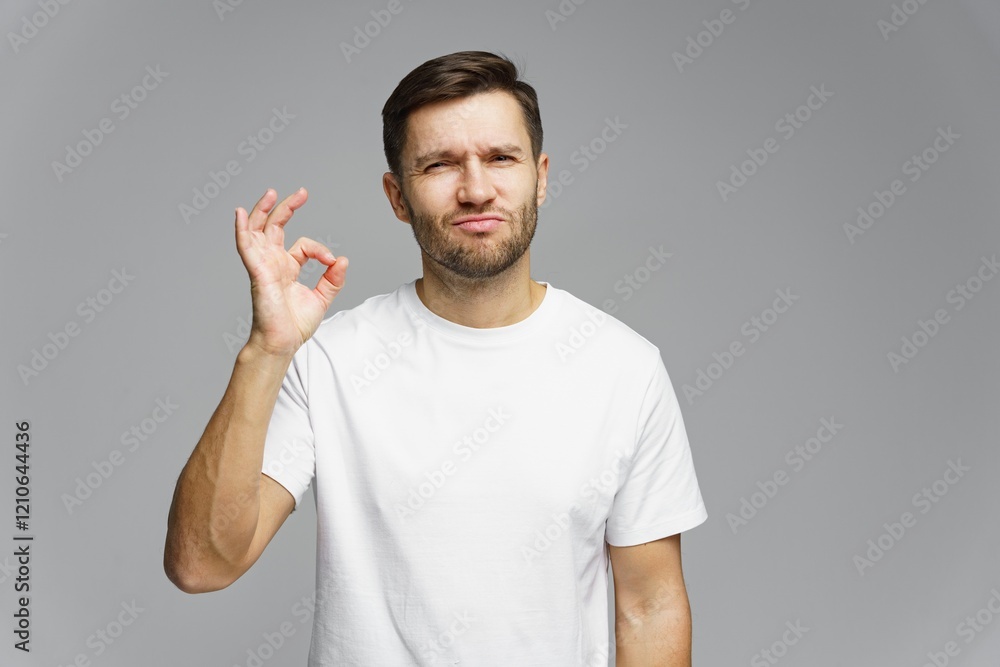 Person showing an okay hand gesture against a neutral backdrop during a casual moment Person showing an okay hand gesture against a neutral backdrop during a casual moment