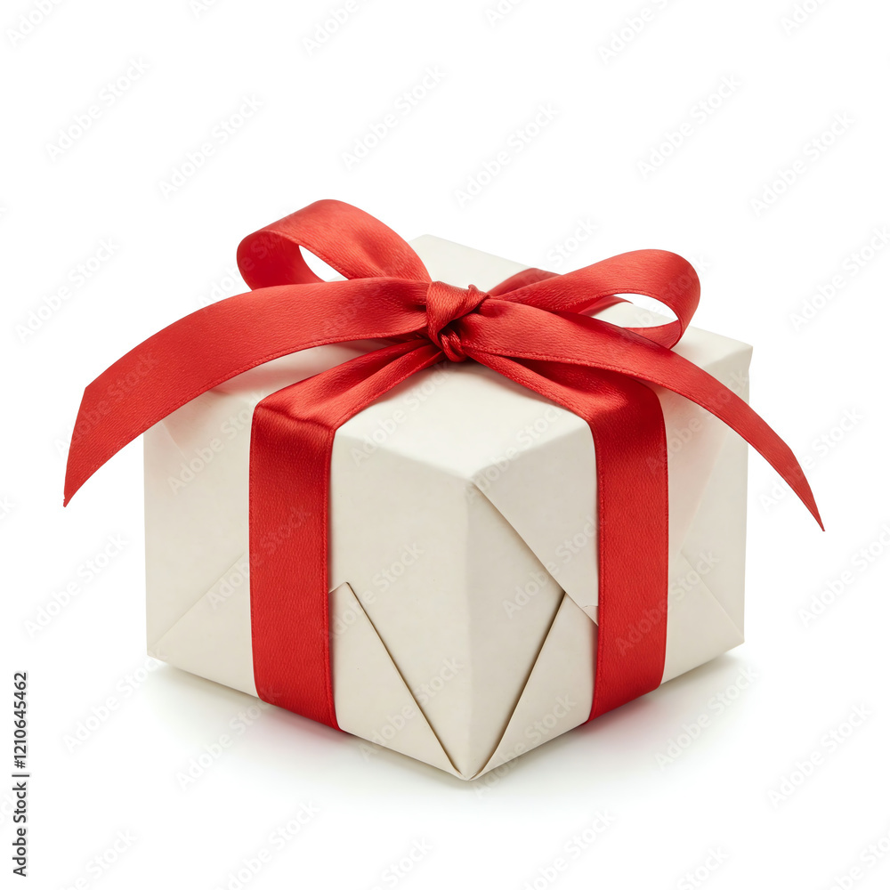 Obraz premium Gift box with red ribbon bow, isolated on white