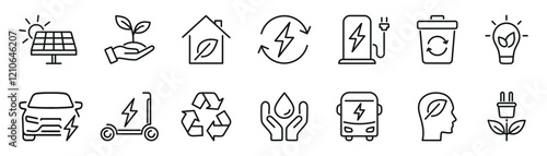 Green city outline icons set isolated on white background