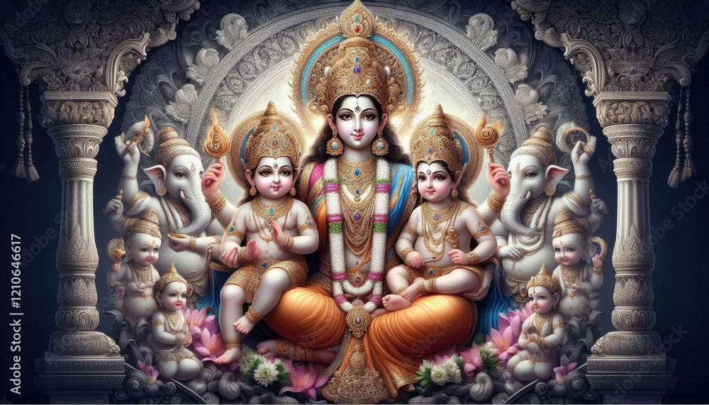 Fototapeta premium Baby Ganesh and Mother Goddess Parvati