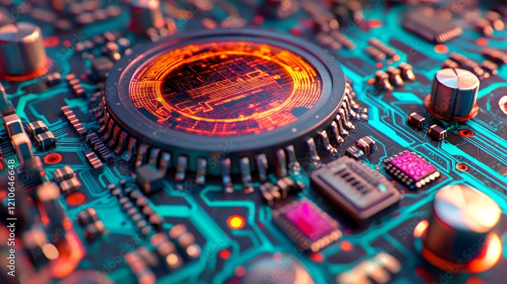 Fototapeta premium Digital house styled futuristic with neon circuitry