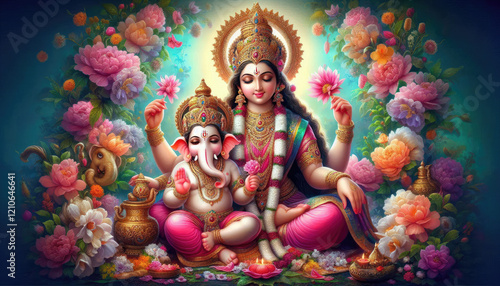 Baby Ganesh and Mother Goddess Parvati