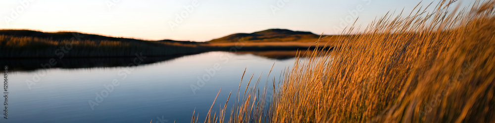 Sunset over Still Water and Grassland Sunset over Still Water and Grassland