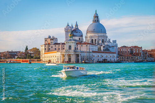 Venice. View of the Grand Canal and Basilica Santa Maria della Salute. Boat ride