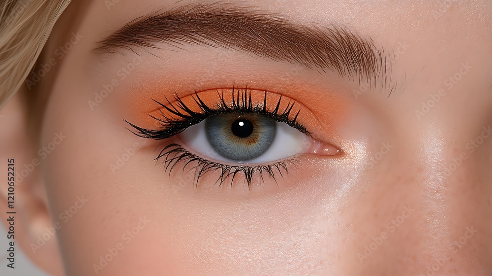 Obraz premium Close up of a womans eye with orange eyeshadow
