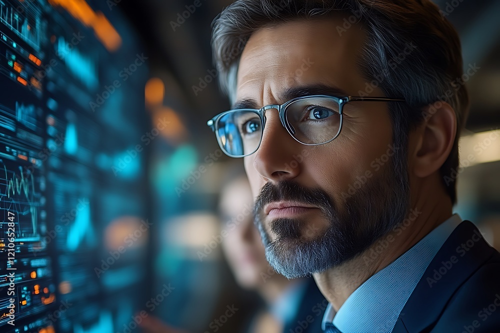 Obraz premium Focused businessman analyzing data on screen. (2)