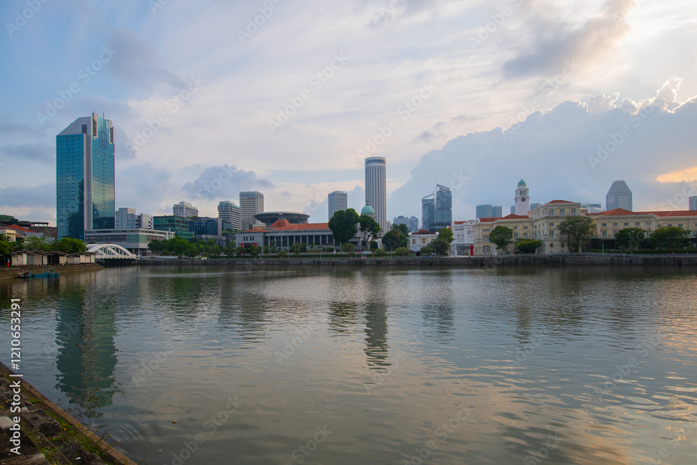Modern skyscrapers from Singapore River including High Street Centre, Parliament House, Supreme Court and Raffles City in downtown core of Central Area, Singapore. Modern skyscrapers from Singapore River including High Street Centre, Parliament House, Supreme Court and Raffles City in downtown core of Central Area, Singapore.