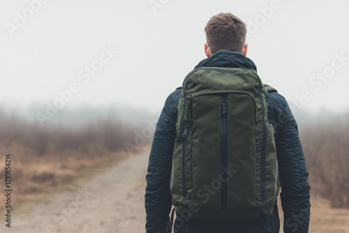 Wallpaper Mural A man wearing a green backpack is walking down a path Torontodigital.ca