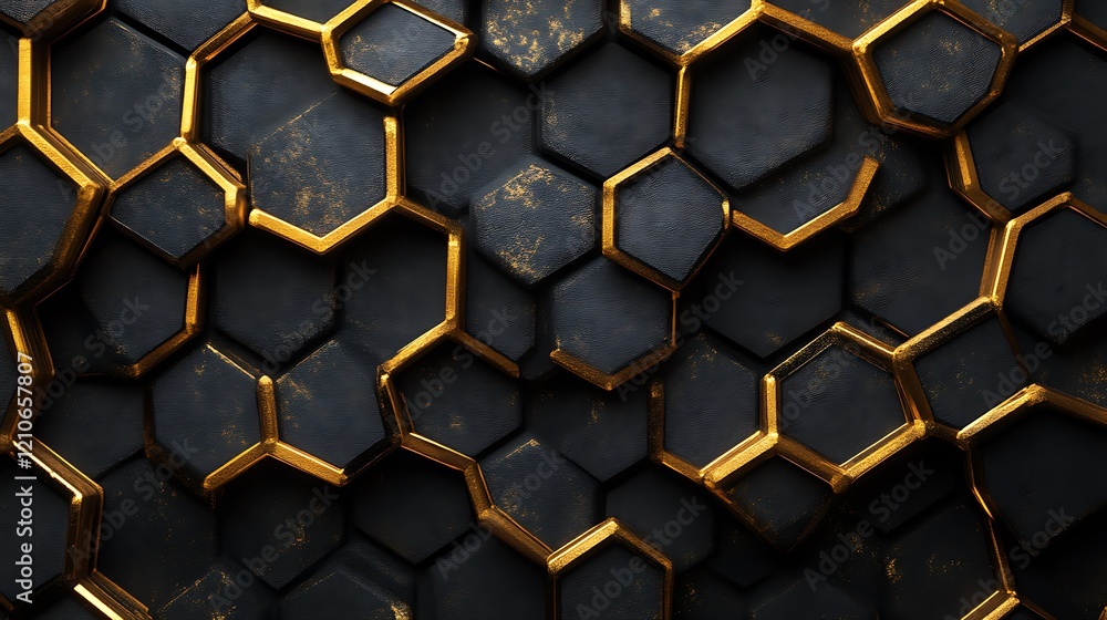 Abstract Black And Gold Hexagon Pattern Design
