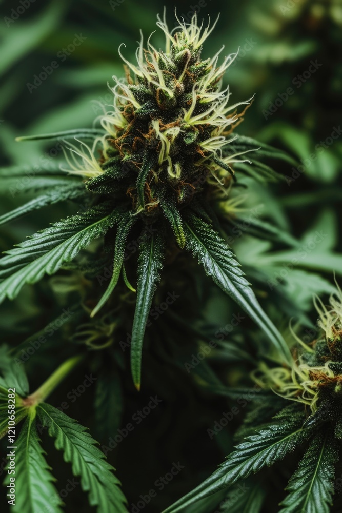 A detailed view of a cannabis plant's green leaves A detailed view of a cannabis plant's green leaves