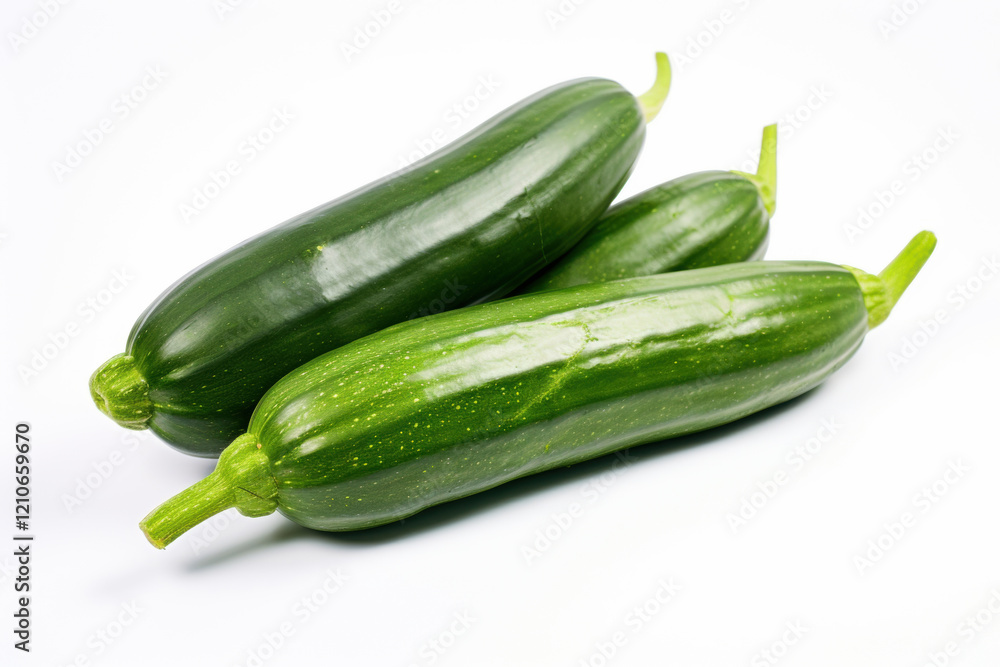 Three Green Cucumbers on White Background Three Green Cucumbers on White Background