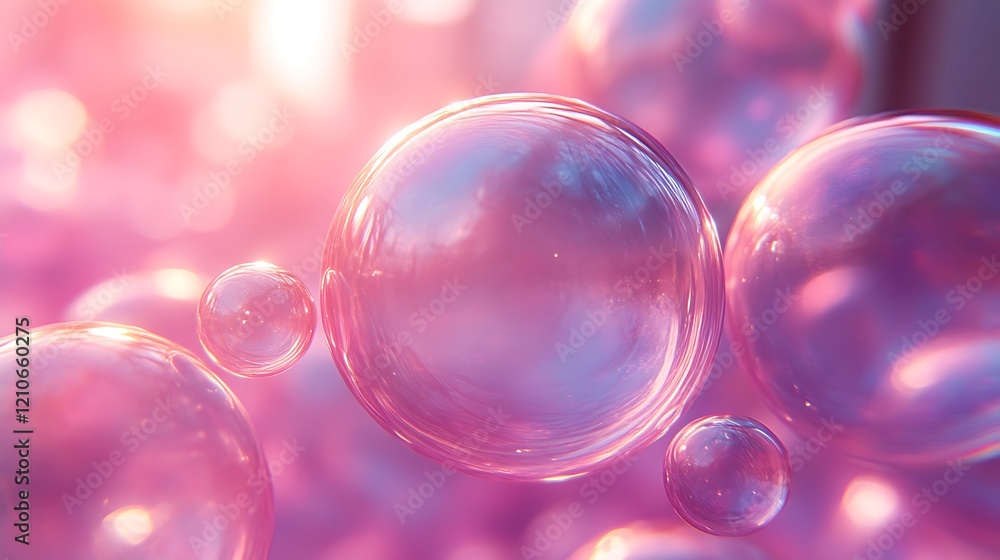 Pink Bubbles Float in Soft Light Background Pink Bubbles Float in Soft Light Background