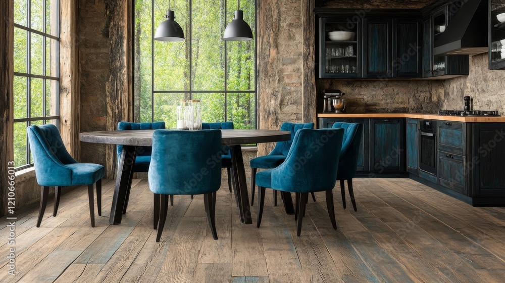 A luxurious modern home has an open-plan design, with a dining area providing city views and illuminated by a skylight A luxurious modern home has an open-plan design, with a dining area providing city views and illuminated by a skylight