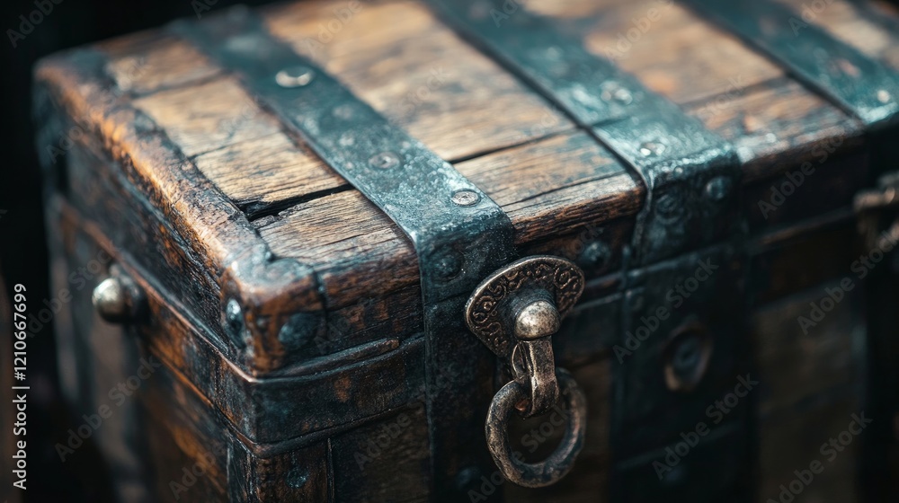 Obraz premium Locked wooden pirate treasure chest closed securely