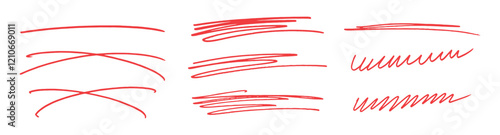 Hand-drawn Marker lines isolated on a transparent background. Marker black pen highlights squiggle stroke. lines, Red marker isolated on transparent background