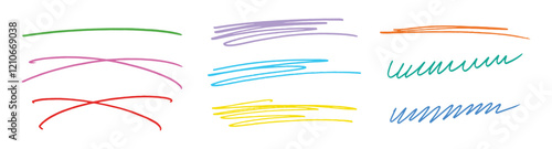 Hand-drawn Marker lines isolated on a transparent background. Marker black pen highlights squiggle stroke. lines, colorful marker isolated on transparent background