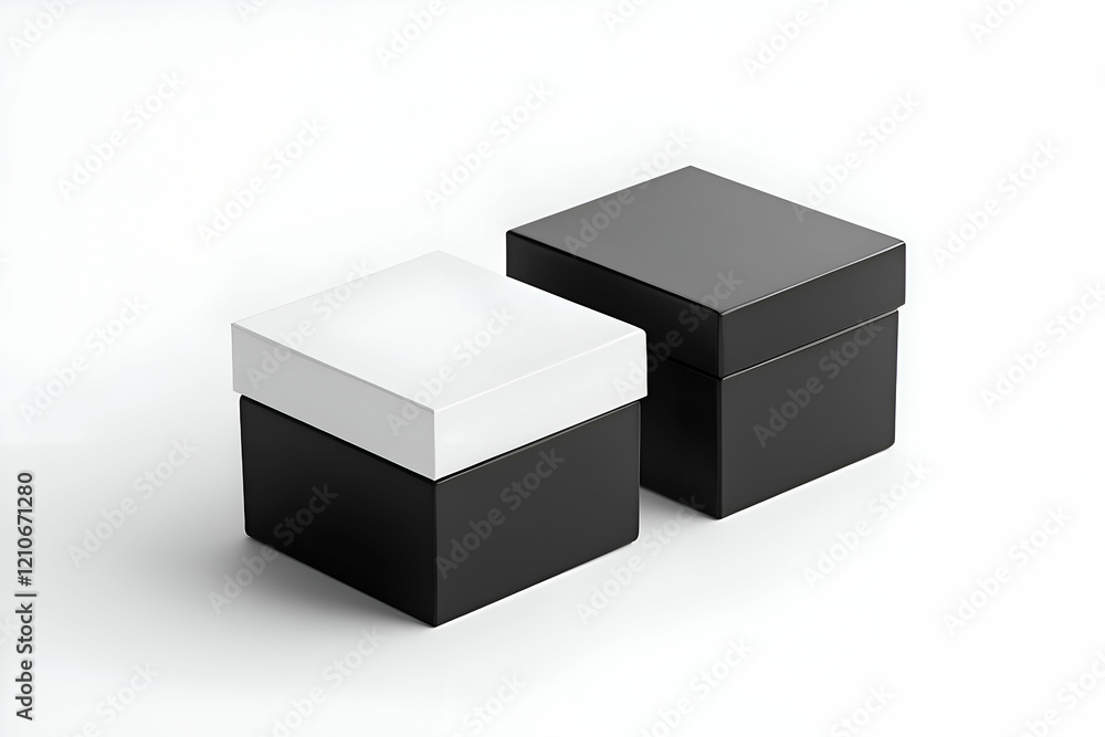 A simple white and black box set on a clean white background, ideal for minimalist product branding. A simple white and black box set on a clean white background, ideal for minimalist product branding.