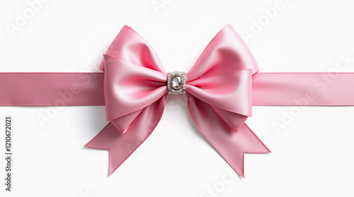 Pink satin bow with shiny rhinestone detail photo