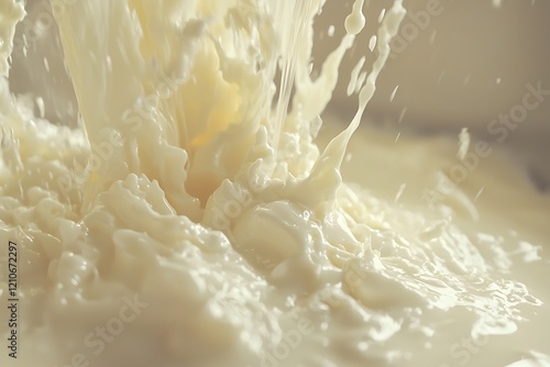 Fresh milk transformed into creamy butter, emphasizing texture changes during the churning process. photo