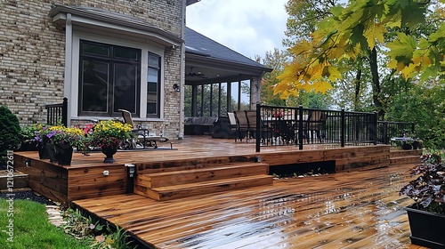 Wooden deck repaired and upgraded with polished finishes and contemporary decor