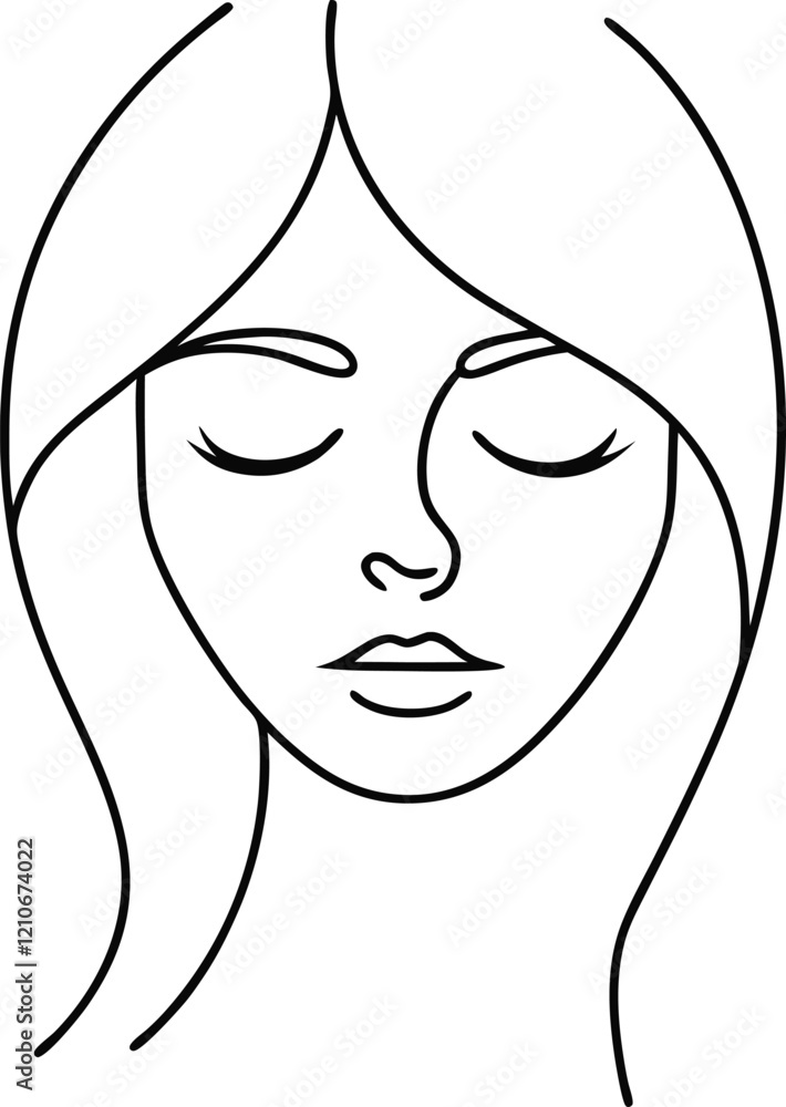Serene Woman Face Line Art Drawing Minimalist Illustration Serene Woman Face Line Art Drawing Minimalist Illustration