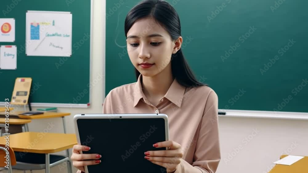 Teacher guides student or Educator assists schoolgirl with lesson plans Teacher guides student or Educator assists schoolgirl with lesson plans