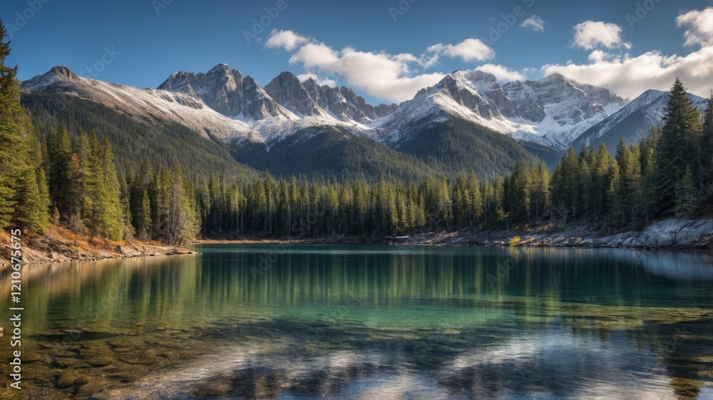Serene reflection tranquil mountain lake Serene reflection tranquil mountain lake