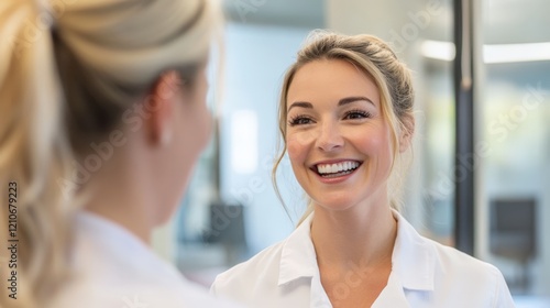 Patient Looking At Their New Smile In A Mirror Phot photo