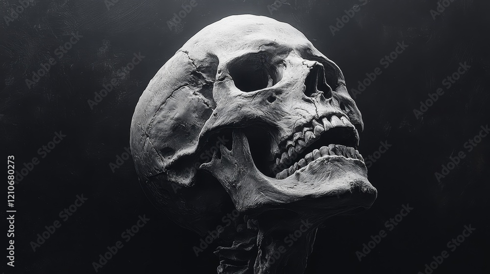 A skull is shown in a black and white photo A skull is shown in a black and white photo
