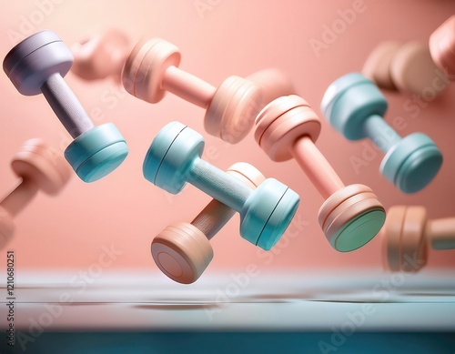 Floating pastel dumbbells in motion photo