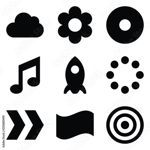 Simple Shapes Glyph Flat Icon Set Isolated On White Background