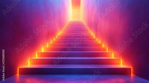 A staircase with orange lights on it