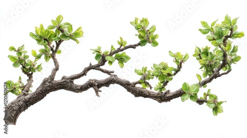 A single gnarled tree branch extends into the frame, its irregular curves and knots showcasing the passage of time.