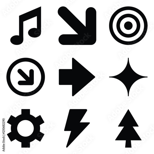 Simple Shapes Glyph Flat Icon Set Isolated On White Background