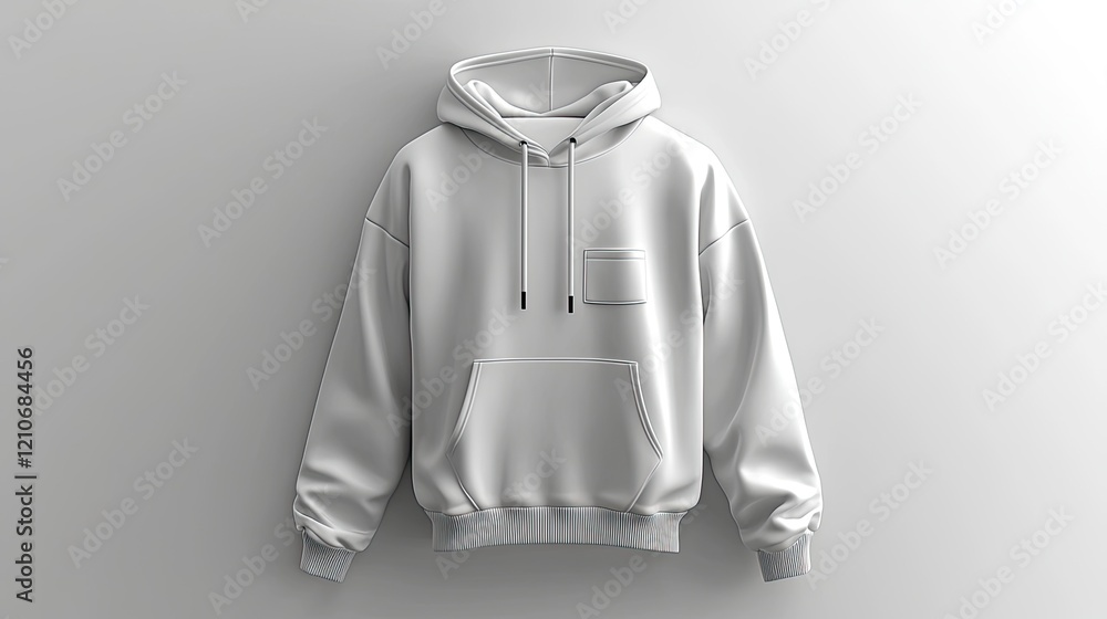 Minimalist white hoodie displayed against a clean background, showcasing its design and fabric texture for fashion promotion Minimalist white hoodie displayed against a clean background, showcasing its design and fabric texture for fashion promotion