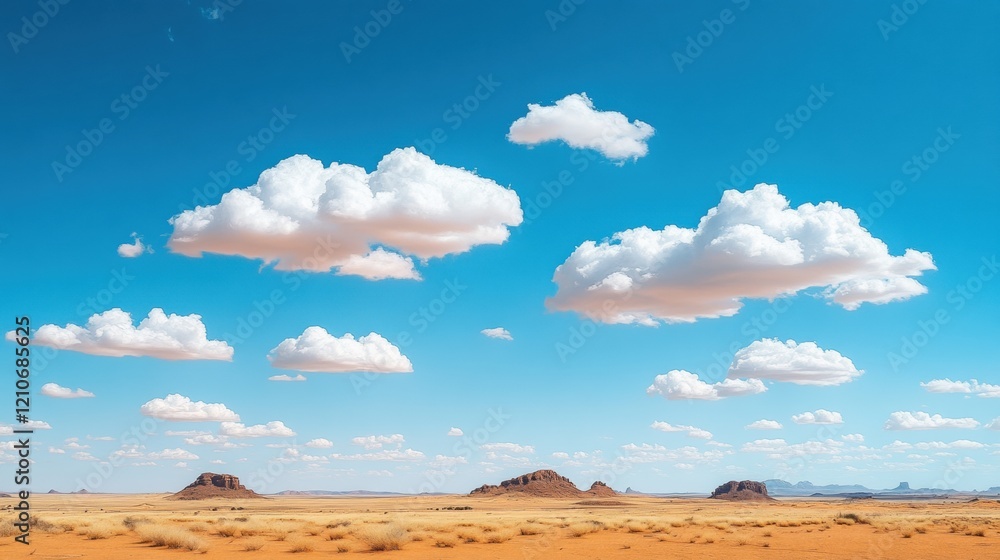 Fototapeta premium Scenic Desert Landscape with Clear Blue Sky and Fluffy Clouds