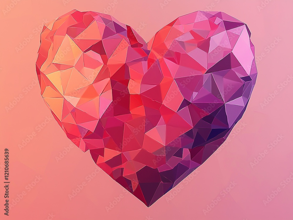 A colorful, geometric heart shape with a gradient of pink and purple hues against a soft background. A colorful, geometric heart shape with a gradient of pink and purple hues against a soft background.