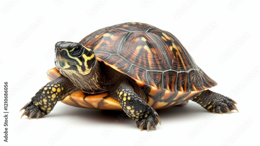 Colorful Turtle on White Background Relaxing in Natural Habitat Colorful Turtle on White Background Relaxing in Natural Habitat
