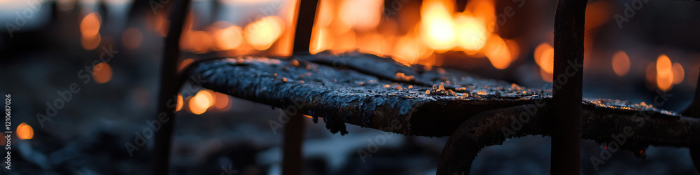 Fototapeta premium Burned Metal Chair Seat Near Bonfire