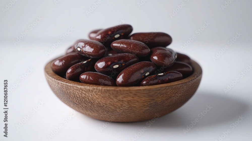 Red kidney beans in wooden bowl on white background Red kidney beans in wooden bowl on white background