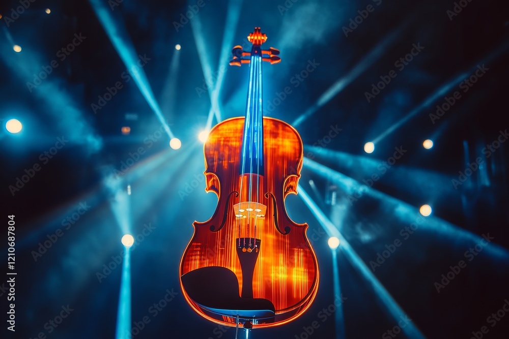 Fototapeta premium Radiant violin with dramatic stage lighting