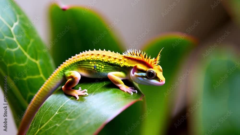 Colorful Lizard Perched on Green Leaf in a Vibrant Natural Setting Colorful Lizard Perched on Green Leaf in a Vibrant Natural Setting