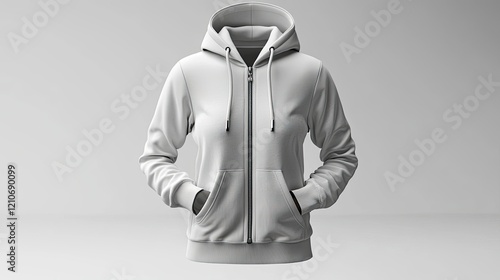 Wallpaper Mural A plain white zip-up hoodie displayed front-facing on a neutral background, showcasing its design and texture Torontodigital.ca