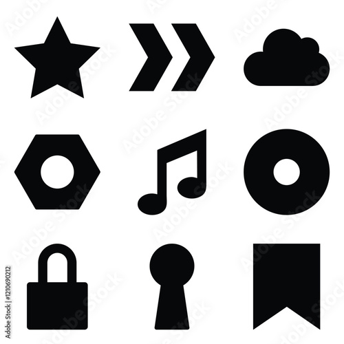 Simple Shapes Glyph Flat Icon Set Isolated On White Background