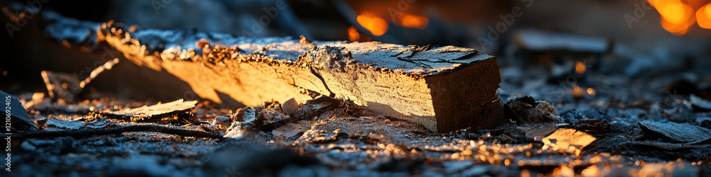 Charred Wood Block in Ash and Embers Charred Wood Block in Ash and Embers