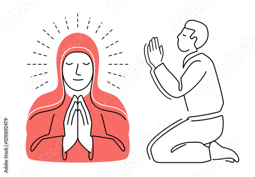 Praying with folded hands. Prayer to God symbol