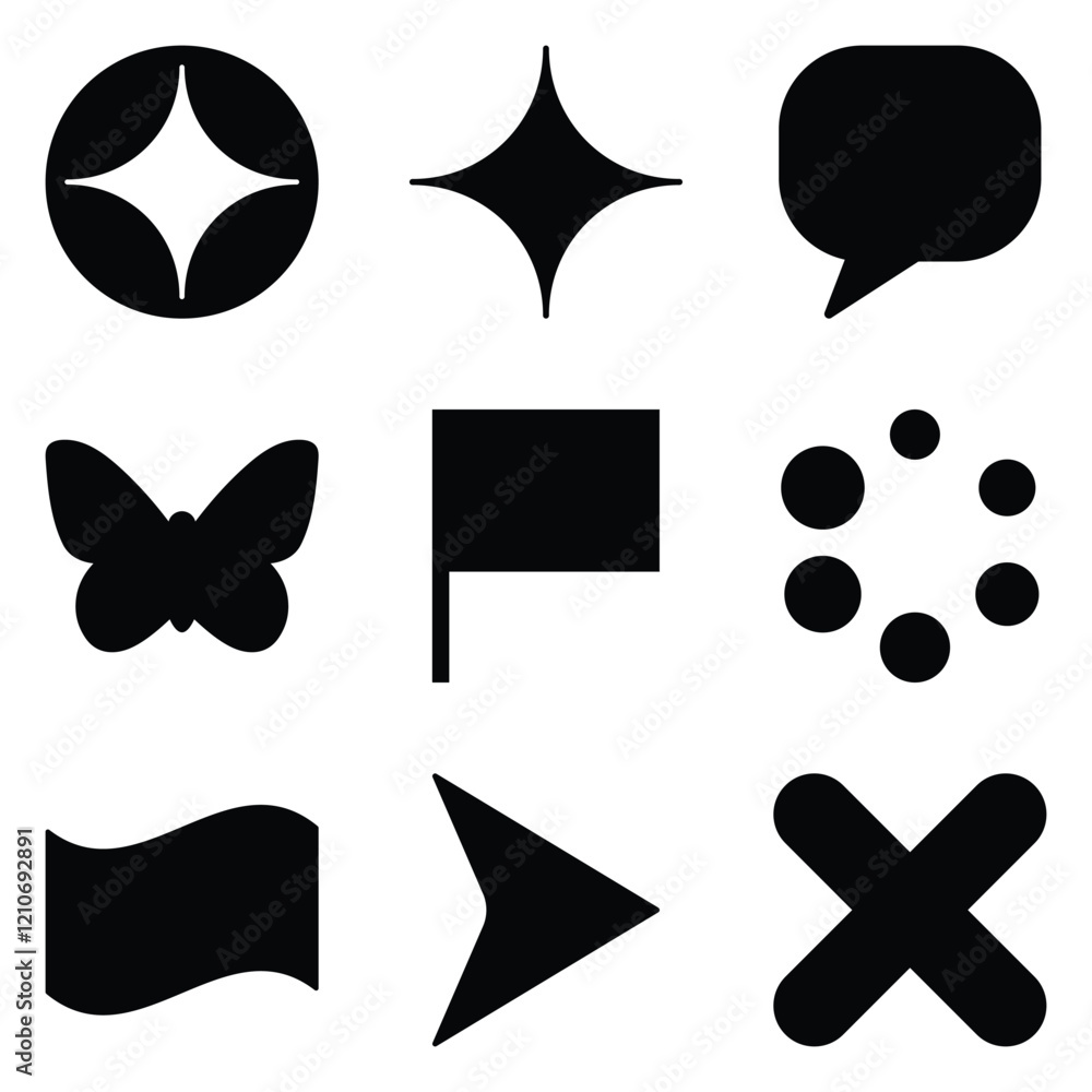 Simple Shapes Glyph Flat Icon Set Isolated On White Background Simple Shapes Glyph Flat Icon Set Isolated On White Background