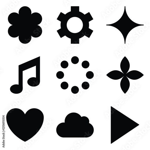 Simple Shapes Glyph Flat Icon Set Isolated On White Background